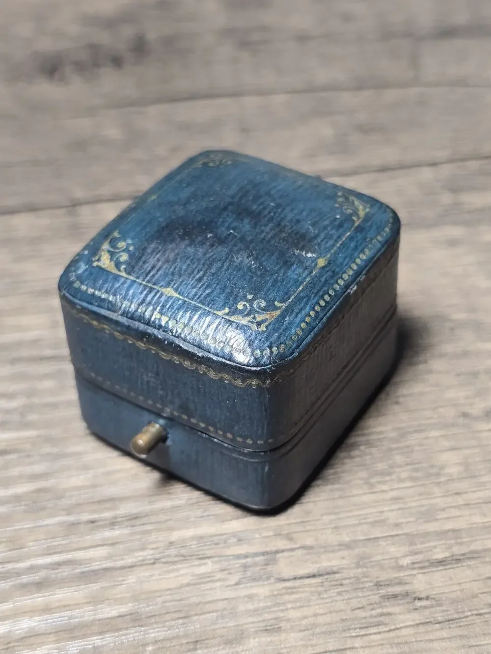 Antique Empty Blue Presentation Ring Box Push Button Made Germany Styles & sons